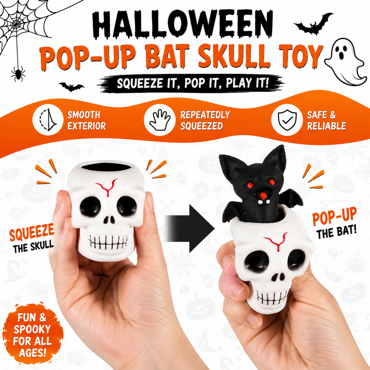 6Pcs Halloween Skull Stress Balls-Skull Squeeze Toy with Relieves Stress