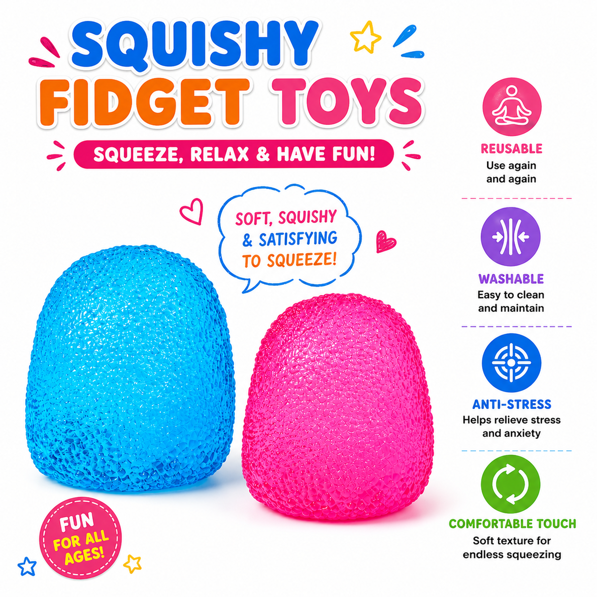 2 Pack Gumdrop Squishy Toys – Soft Sensory Squeeze Fidget Toys for Kids & Adults