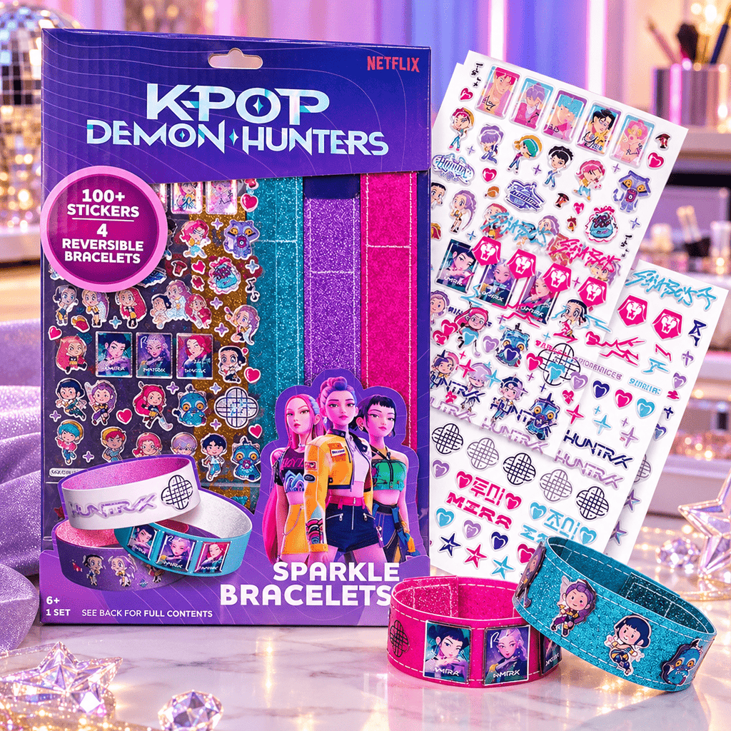 KPop Demon Hunters Bracelet Making Combo – Sparkle Bracelet Kit + Rumi, Mira & Zoey Friendship Bracelet 3-Pack