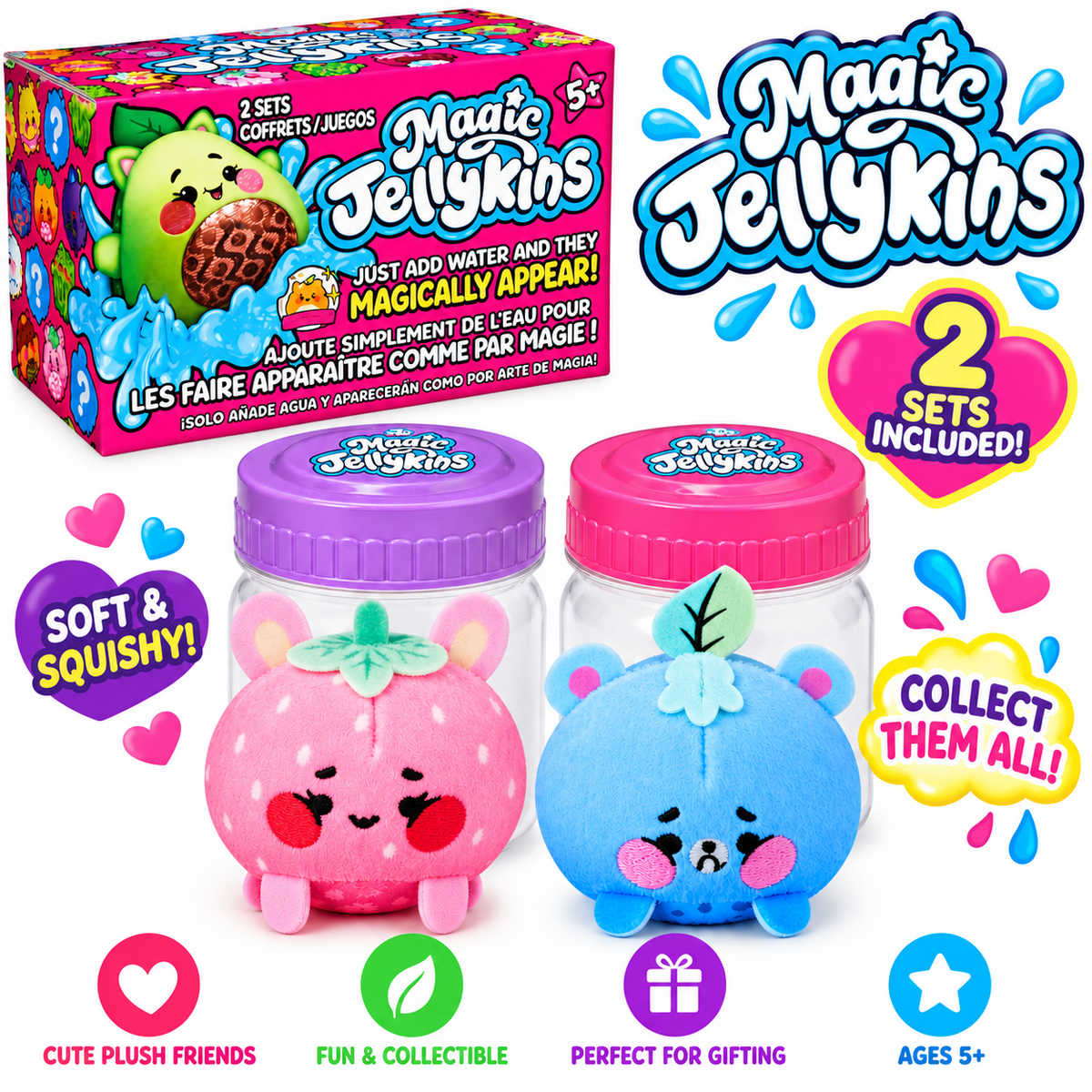 Magic Jellykins Water-Activated 3-Inch Surprise Toys 2-Pack - Exclusive Color-Changing Toy Truck - Water Table Playset - Authentic Details - Pretend Play Gifts..