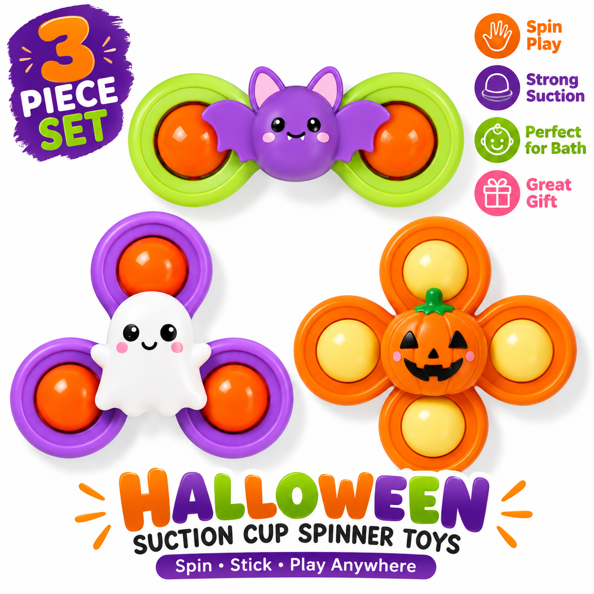 Halloween Suction Cup Spinner Bath Toys Travel Toys for Baby Boy Girl