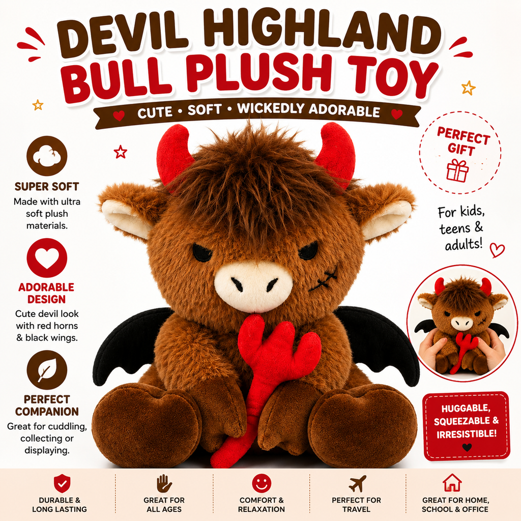 Highland Cow Stuffed Animal – Cute Devil Cow Plush Toy Gift