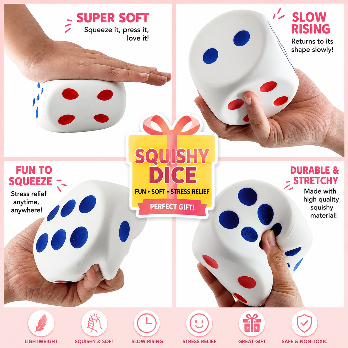 funny squee Large Dice Stress Ball - 3.1 Inches Foam Dice Squishies Toys for Kids Board Game - to Get Your Lucky Numbers!