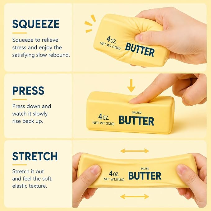 2Pcs Slow Rising Butter Squishy Toy - Squishy Butter Stick - Food Squishies Swuishy Butter Stress Ball - ﻿Butter Squishy Cheap Suitable for Adults and Children - Home - Office - Travel（Yellow）