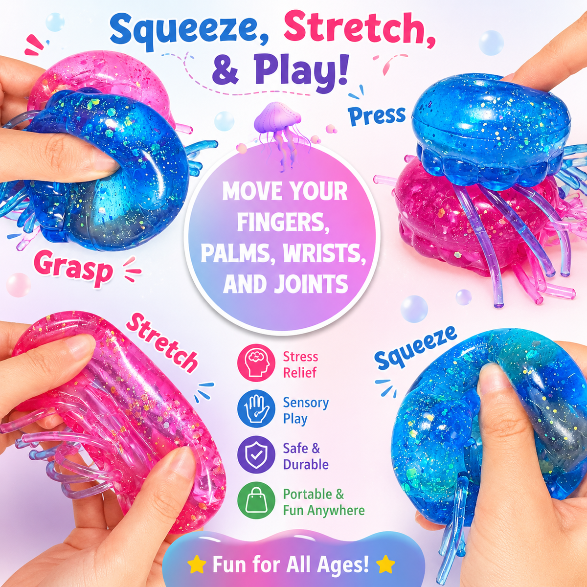 2Pcs Jellyfish Squeeze Toys – Cute Malt Sugar Ball Sensory Fidget Toys