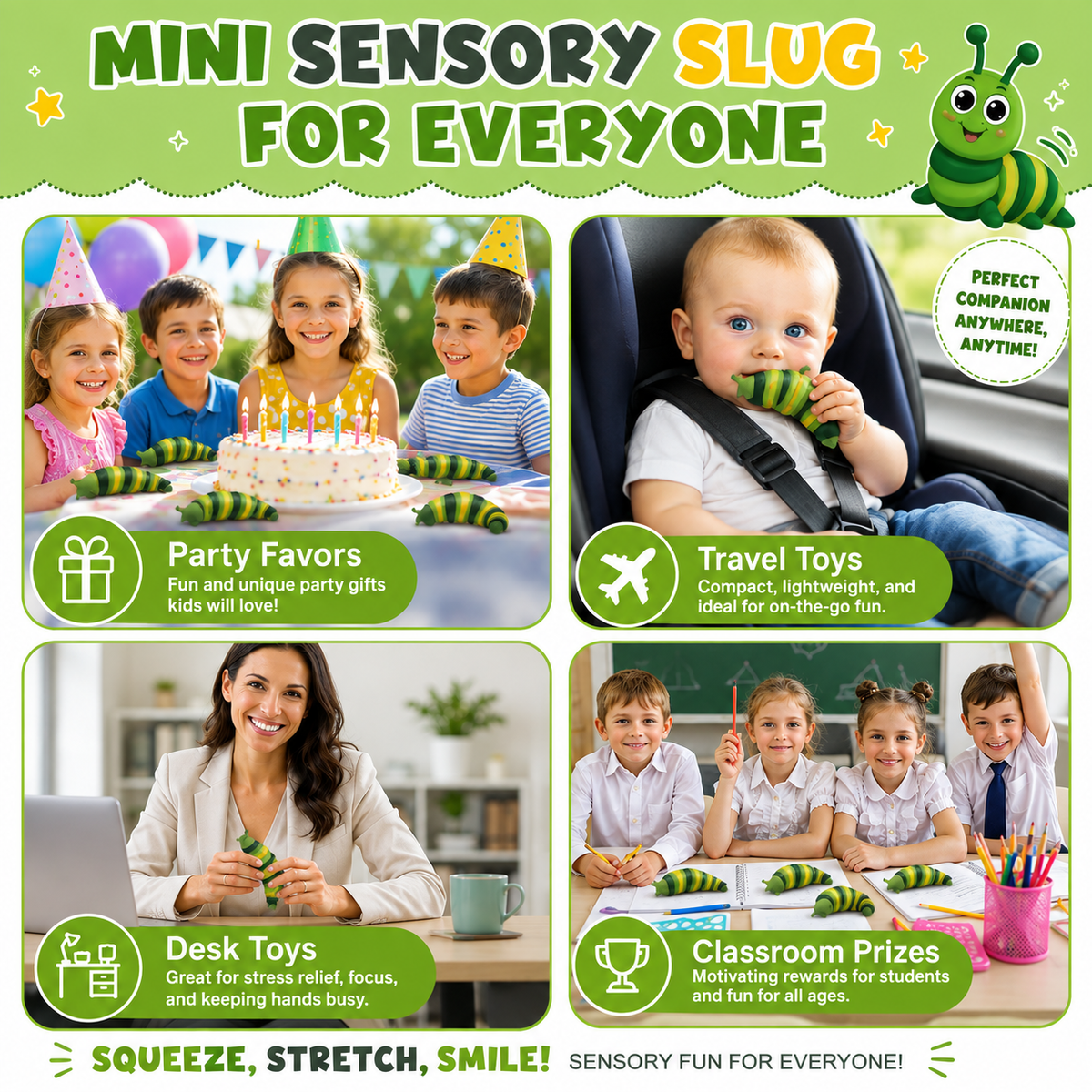 Sensory Slug Fidget Toy-Mini Fidget Slug for Adults & Kids-1Pc Cute Sensory Toy-Party Favor-Toddler Toy Age 3+ Easter Basket Stuffer