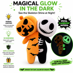 Reversible Halloween Plush 9.8 Inch Pumpkin & Skeleton Dual Head Black