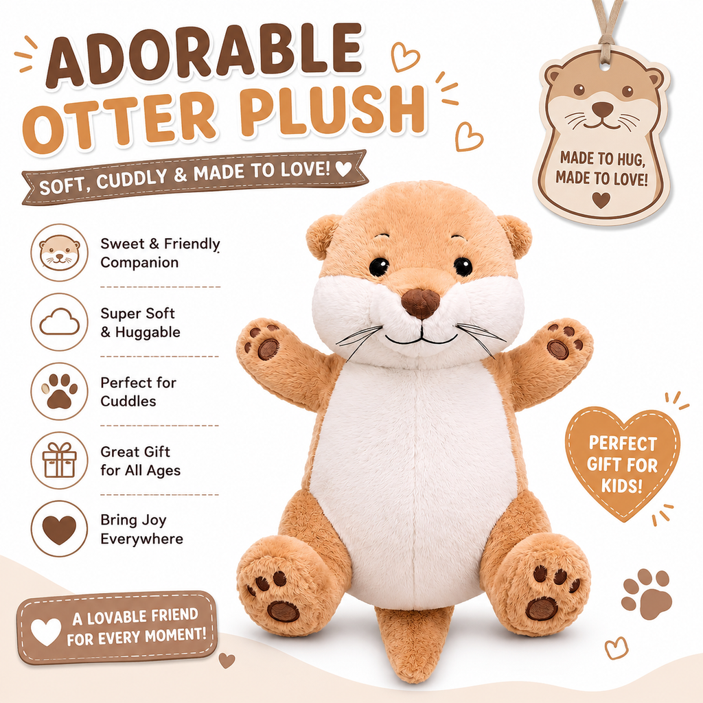 Weighted Otter Stuffed Animal, Realistic Soft Fluffy Brown Otter Plush Toy, Cuddly Plushie Pillow for Kids Adults, Bed Car Home Decor & Gift