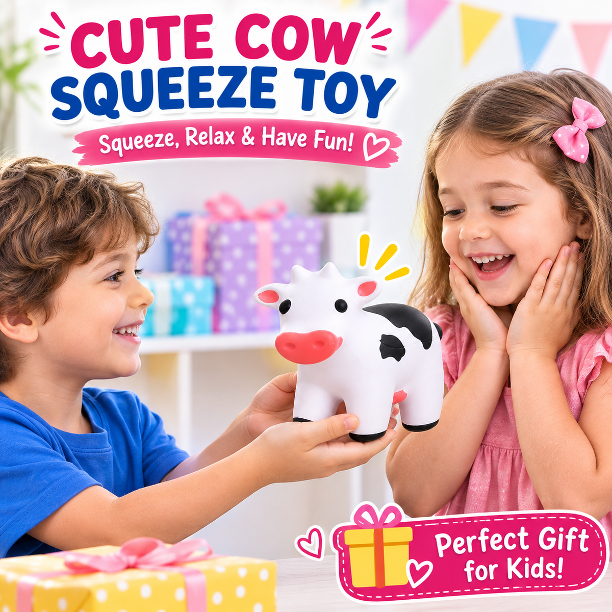 Cute Cow Squishy Squeeze Toy – Soft Sensory Fidget Toy for Kids