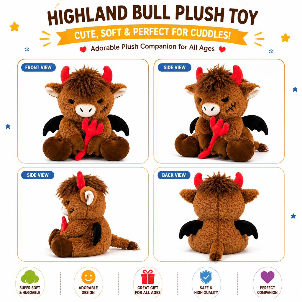 Highland Cow Stuffed Animal – Cute Devil Cow Plush Toy Gift