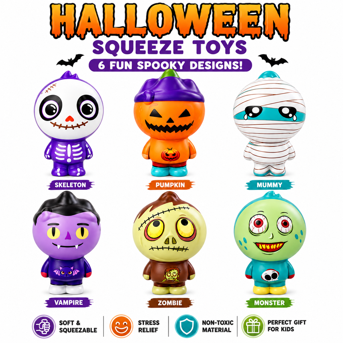 6 Pack Halloween Squishies Toys Slow Rising Squishy Squeeze Toys