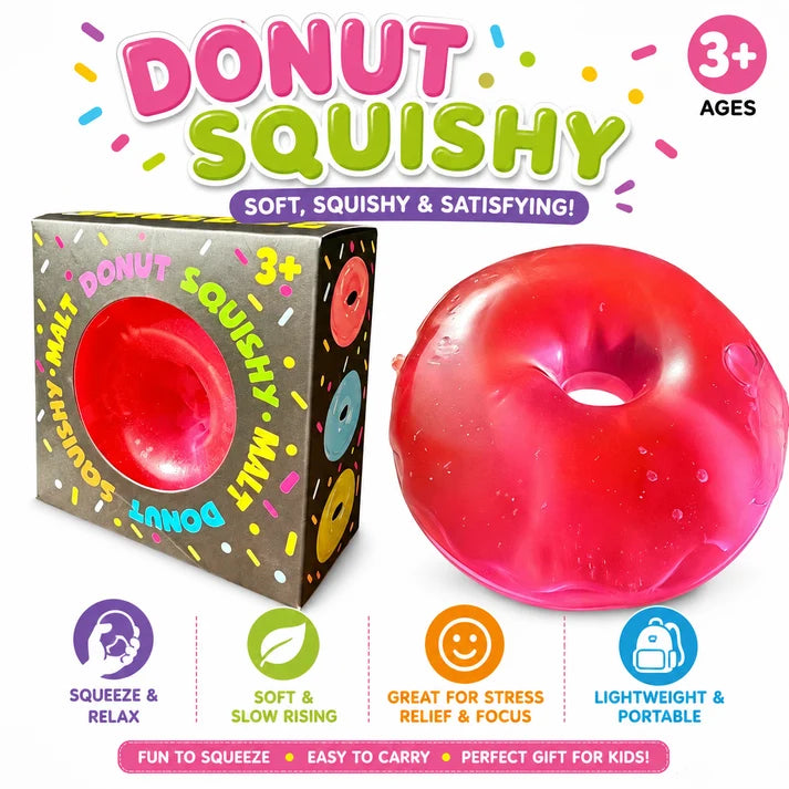 4 PCS Squishy Toy Set – Donut, Apple, Strawberry & Colorful Cube Sensory Squeeze Toys