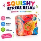 4 PCS Squishy Toy Set – Donut, Apple, Strawberry & Colorful Cube Sensory Squeeze Toys