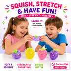 3pc Fruit Squishy Stress Balls - Glitter Squishies Fruit Squishy Pack - Pineapple - Strawberry - Grapes Cute Sensory Fruit Squishies Toys for Birthday Gifts - Ideal for Relax, Focus - Party Favors