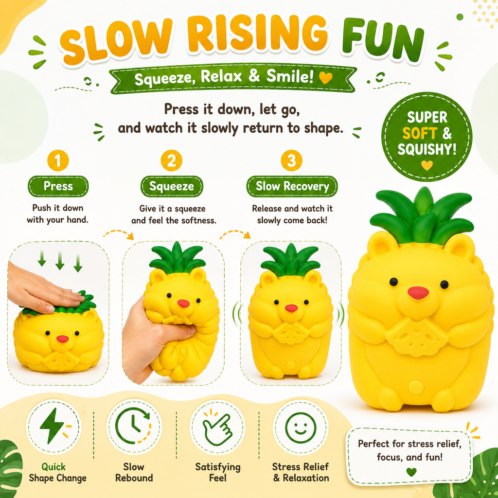 Pineapple Bear Squishy Toy – Cute Squeeze Fidget Toy for Kids & Adults