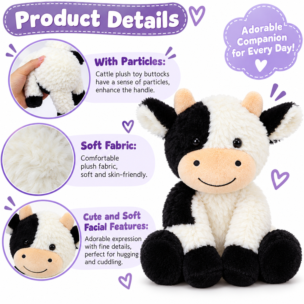 9" Cow Stuffed Animals Soft Cuddly Cow Plush Stuffed Animal Toy
