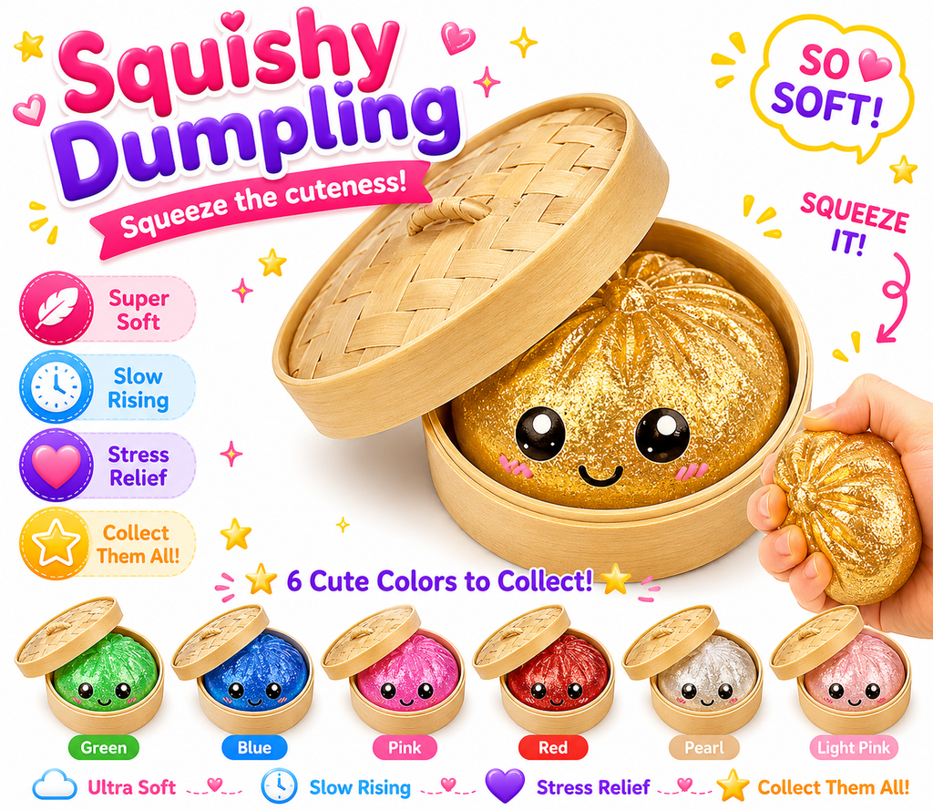 Dumpling Squishy Toys -  Gaint Dumpling Squishy Mystery Box - Assorted Colors - Colorful Squishies Dumplings Stress Balls Toy - Stocking Stuffers with Food Steamer Stretchy Desk Toy