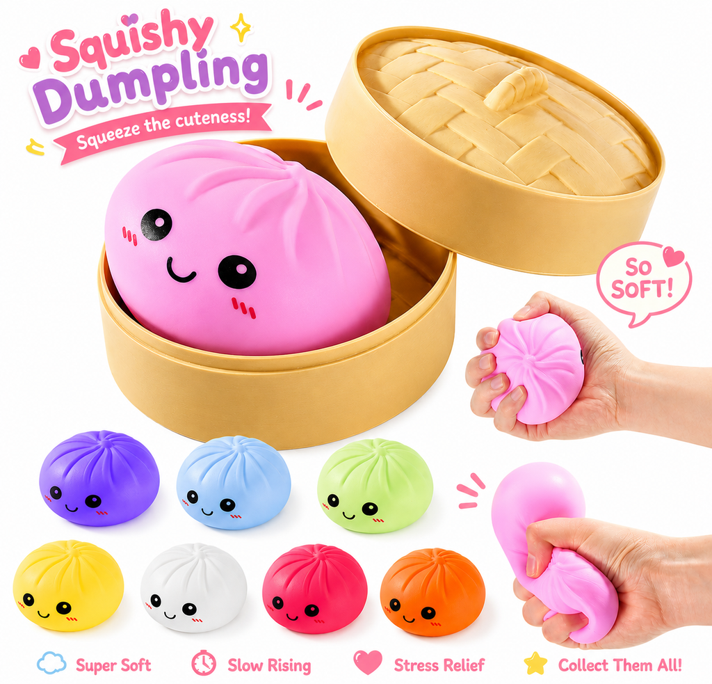 Dumpling Squishy Toys -  Gaint Dumpling Squishy Mystery Box - Assorted Colors - Colorful Squishies Dumplings Stress Balls Toy - Stocking Stuffers with Food Steamer Stretchy Desk Toy