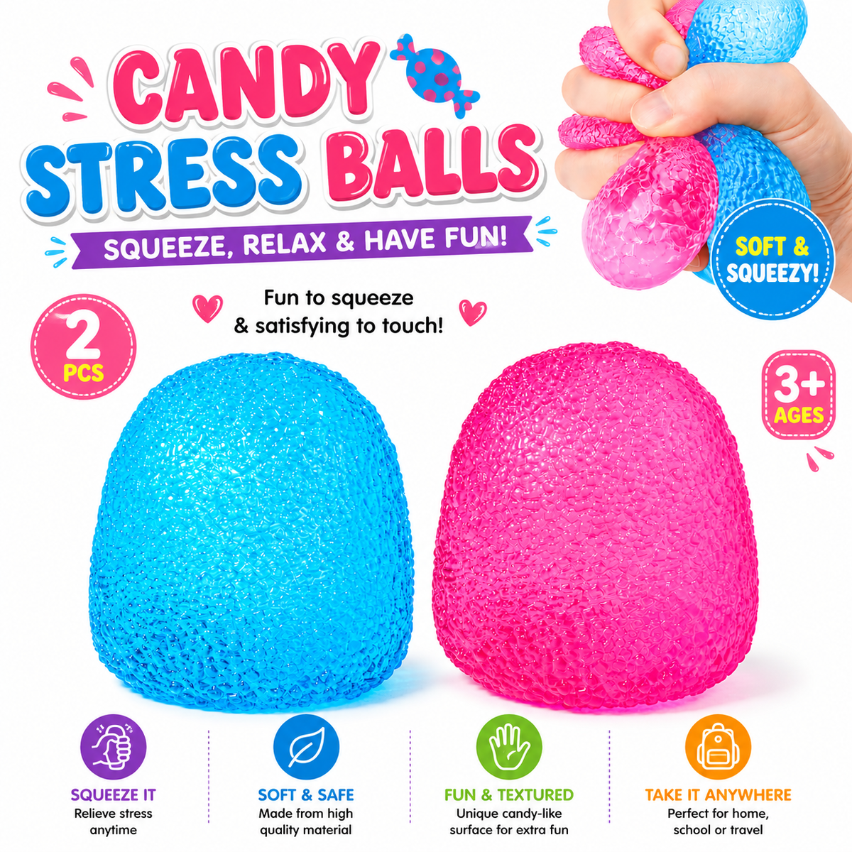 2 Pack Gumdrop Squishy Toys – Soft Sensory Squeeze Fidget Toys for Kids & Adults