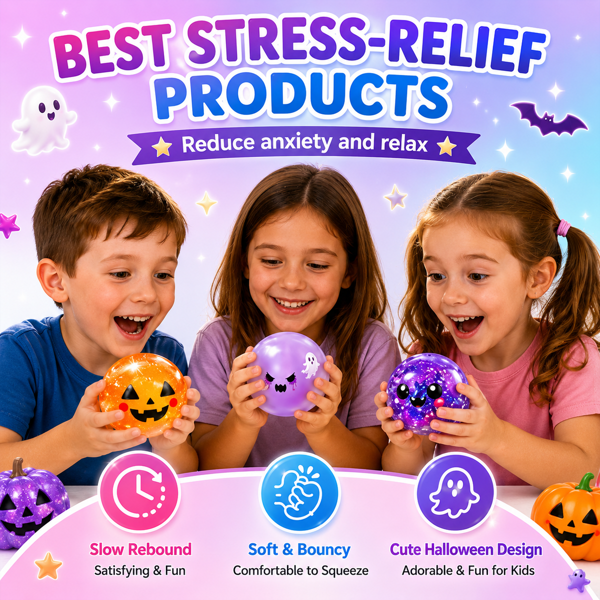 Halloween Spooky Ghost Ball - Halloween Squeeze with Box - Stress Relief Fidget Sensory for Anxiety Relief