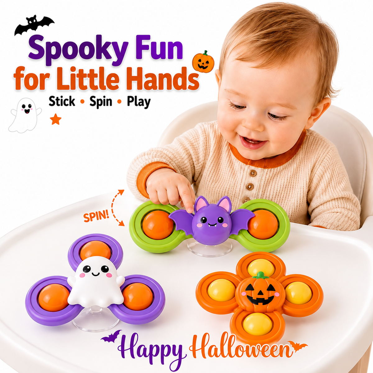 Halloween Suction Cup Spinner Bath Toys Travel Toys for Baby Boy Girl