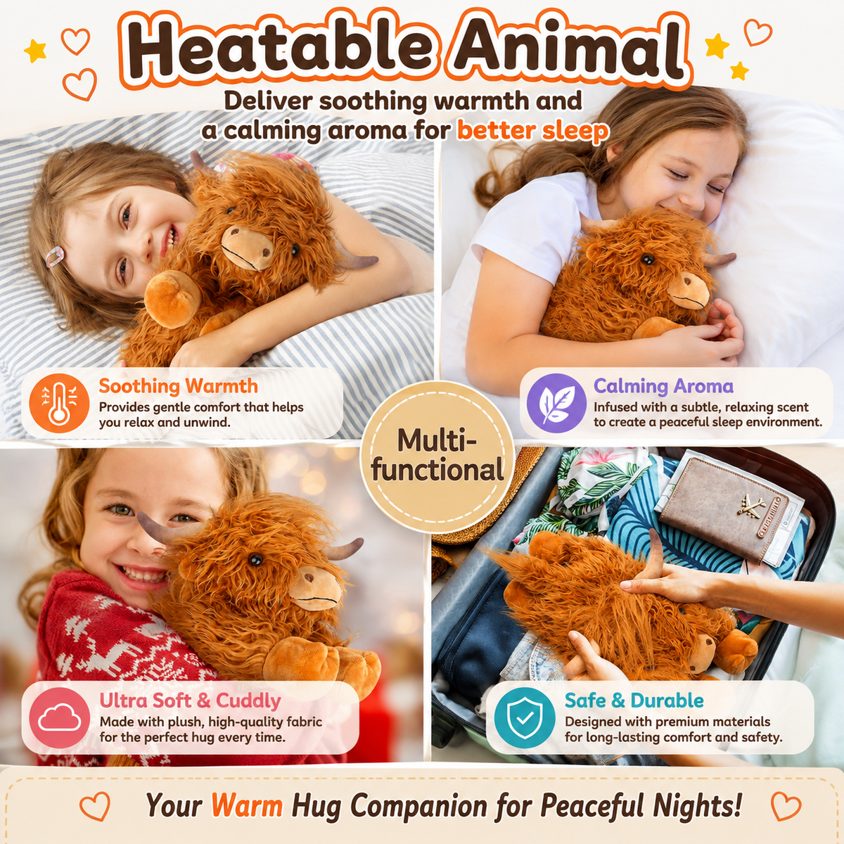Highland Cow Stuffed Animal – Microwavable Heatable & Coolable Lavender Scented Plush