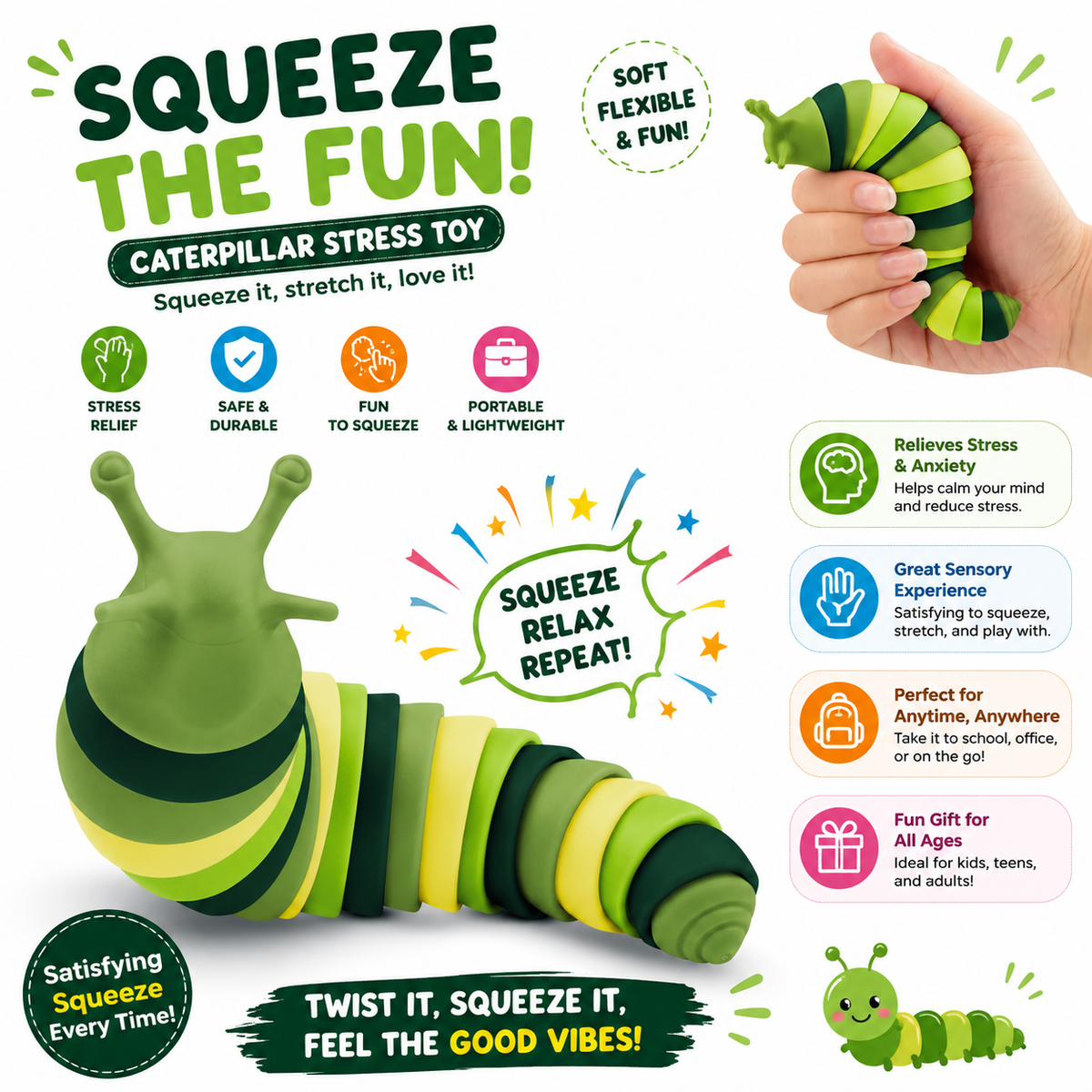 Sensory Slug Fidget Toy-Mini Fidget Slug for Adults & Kids-1Pc Cute Sensory Toy-Party Favor-Toddler Toy Age 3+ Easter Basket Stuffer