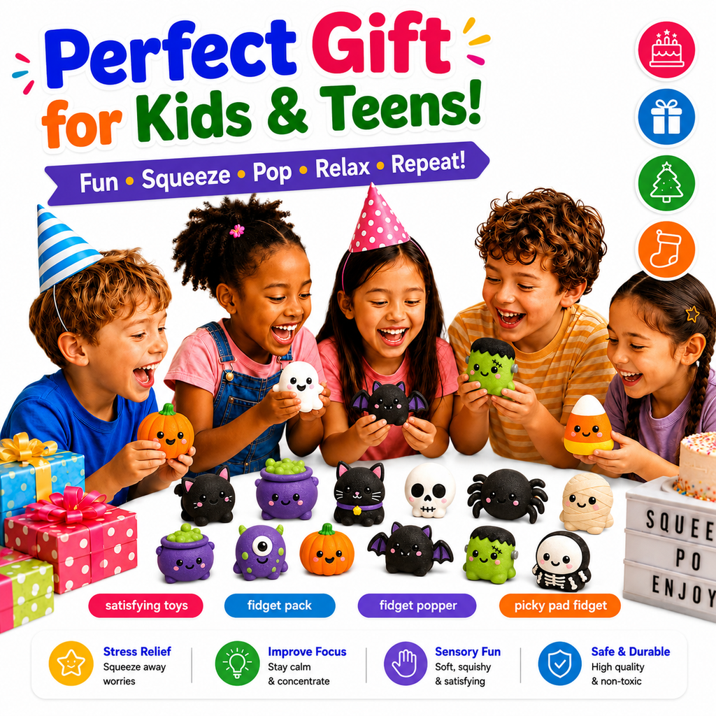Halloween Pimple Popping Toy Set with Syringe for Squishies -5 Pack Halloween Squishy Needle Air Injection Fidget Toys - Pimple Popper Toy ASMR Sensory Stress Relief Toys - Halloween Party Favors