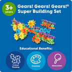 Learning Resources Gears! Gears! Gears! Super Building Toy Set, STEM Toys, Construction Toys, Gears for Kids, 150 Pieces, Ages 3+, Blue