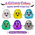6 Pack Halloween Ghost Stress Balls Glitter Squishy Squeeze Toys for Kids Stress Relief Halloween Party Favors Halloween Treat Bags Gifts