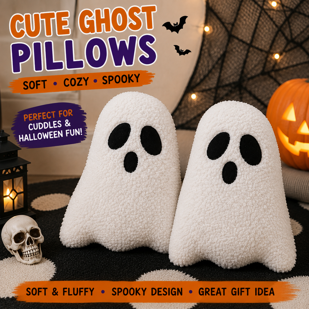 Ghost Pillow-Ghost Decor-Halloween Pillows Set of 2 White Cute Ghost Indoor Decorative Throw Pillow Ghost Plush Pillows for Halloween Decorative Home Sofa Bed Ghost Decor Cushion(11.8 Inch)