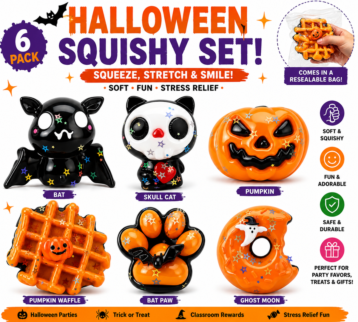 6 Pack Halloween Taba Squishy Fidget Toys