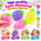 3pc Fruit Squishy Stress Balls - Glitter Squishies Fruit Squishy Pack - Pineapple - Strawberry - Grapes Cute Sensory Fruit Squishies Toys for Birthday Gifts - Ideal for Relax, Focus - Party Favors