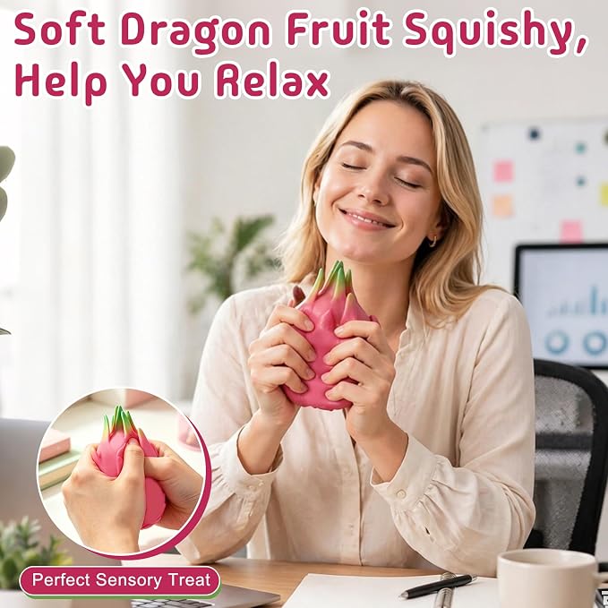 Dragon Fruit Squishy, Realistic Squishys Dragon Fruit Slow Rising Fidget Toy Stress Ball, Soft Squeeze Squishy Stress Relieve Toy, Flexible Squeezable Decompression Gift for Adults