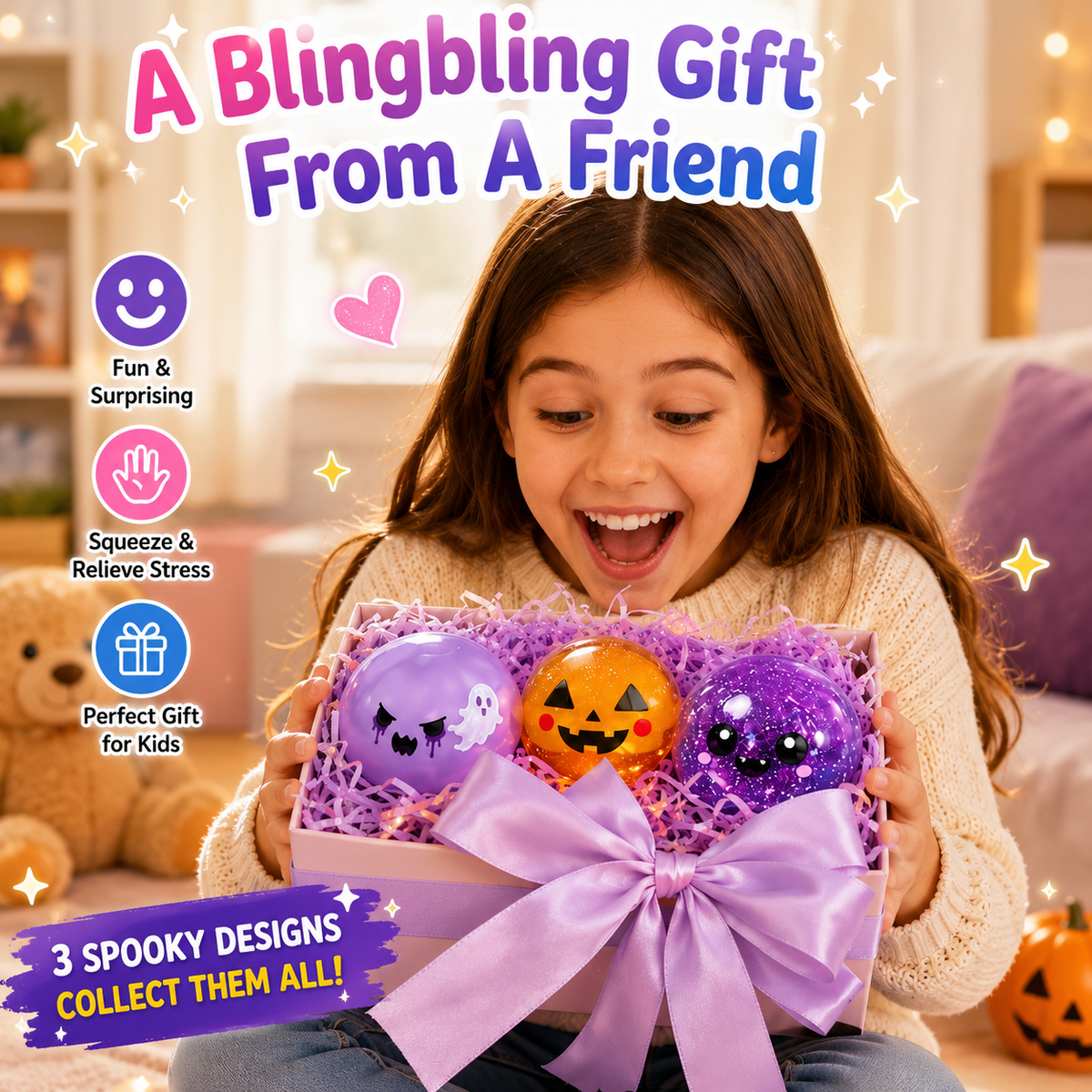 Halloween Spooky Ghost Ball - Halloween Squeeze with Box - Stress Relief Fidget Sensory for Anxiety Relief