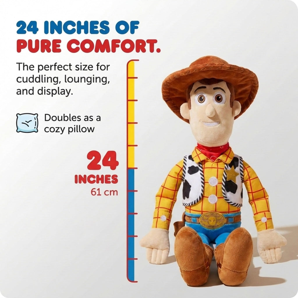 Jay Franco Kids Toy Story Plush Pillow Buddy - Large Ultra-Soft Stuffed Plushie & Cozy Pillow, Official Licensed Product, 24 Inches, Multi - Toy Story Woody