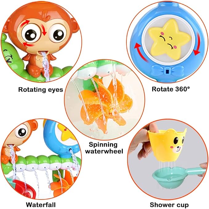 Bath Toys for Toddlers Age 1 2 3 Year Old Girl Boy - Preschool New Born Baby Bathtub Water Toys - Durable Interactive Multicolored Infant Toy - Lovely Monkey Caterpillar - 2 Strong Suction Cups