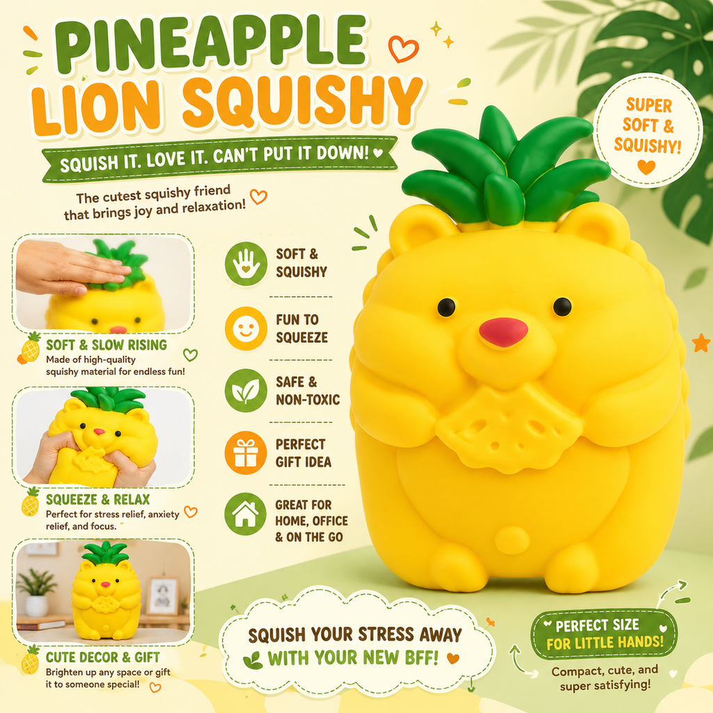 Pineapple Bear Squishy Toy – Cute Squeeze Fidget Toy for Kids & Adults