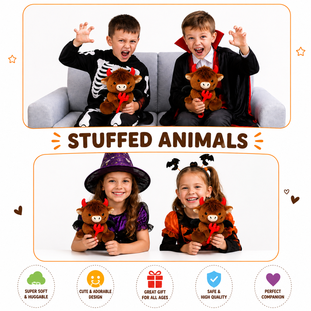 Highland Cow Stuffed Animal – Cute Devil Cow Plush Toy Gift