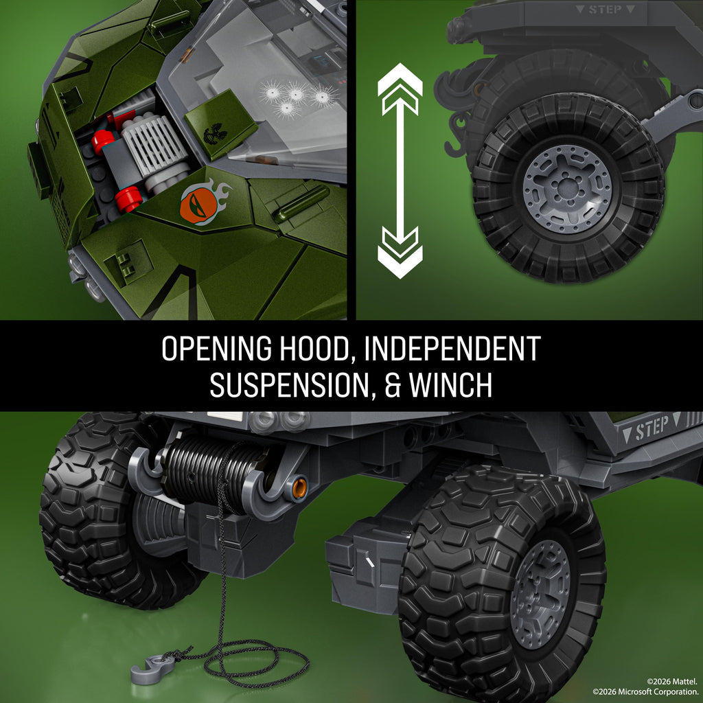 Mattel Brick Shop Hot Wheels Elite Series Halo Building Set, UNSC M12 Warthog with 935 Pieces, Realistic Details and Custom Decals, Adult Collectors
