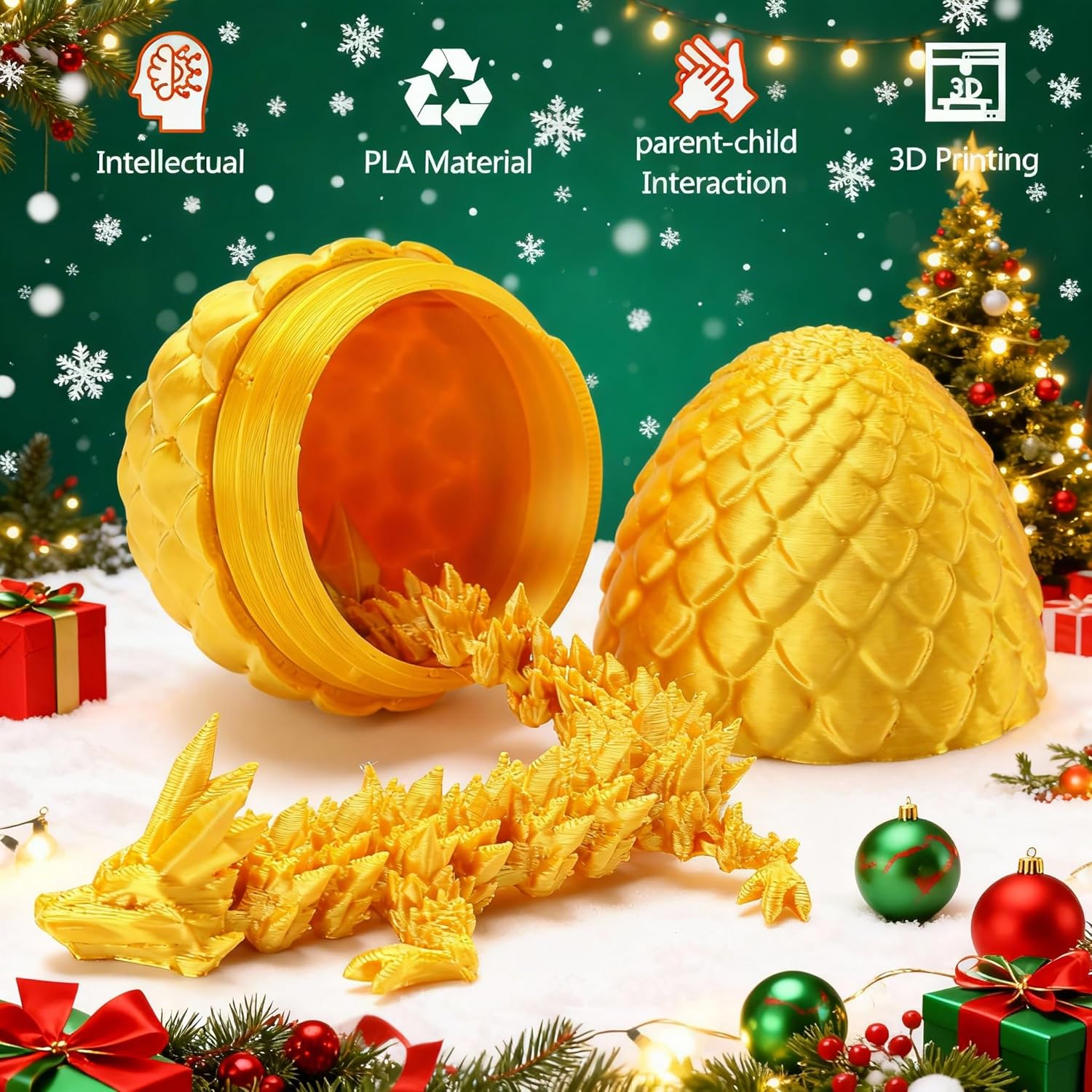 4PCS 3D Printed Dragon Eggs - 3D Printer Articulated Crystal Dragon Toys for Kids - Cool Dinosaur Eggs Fidget Toys for Teens - Stocking Stuffers for Kids - Easter Christmas Birthday Gifts for Boys Girls
