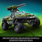 Mattel Brick Shop Hot Wheels Elite Series Halo Building Set, UNSC M12 Warthog with 935 Pieces, Realistic Details and Custom Decals, Adult Collectors