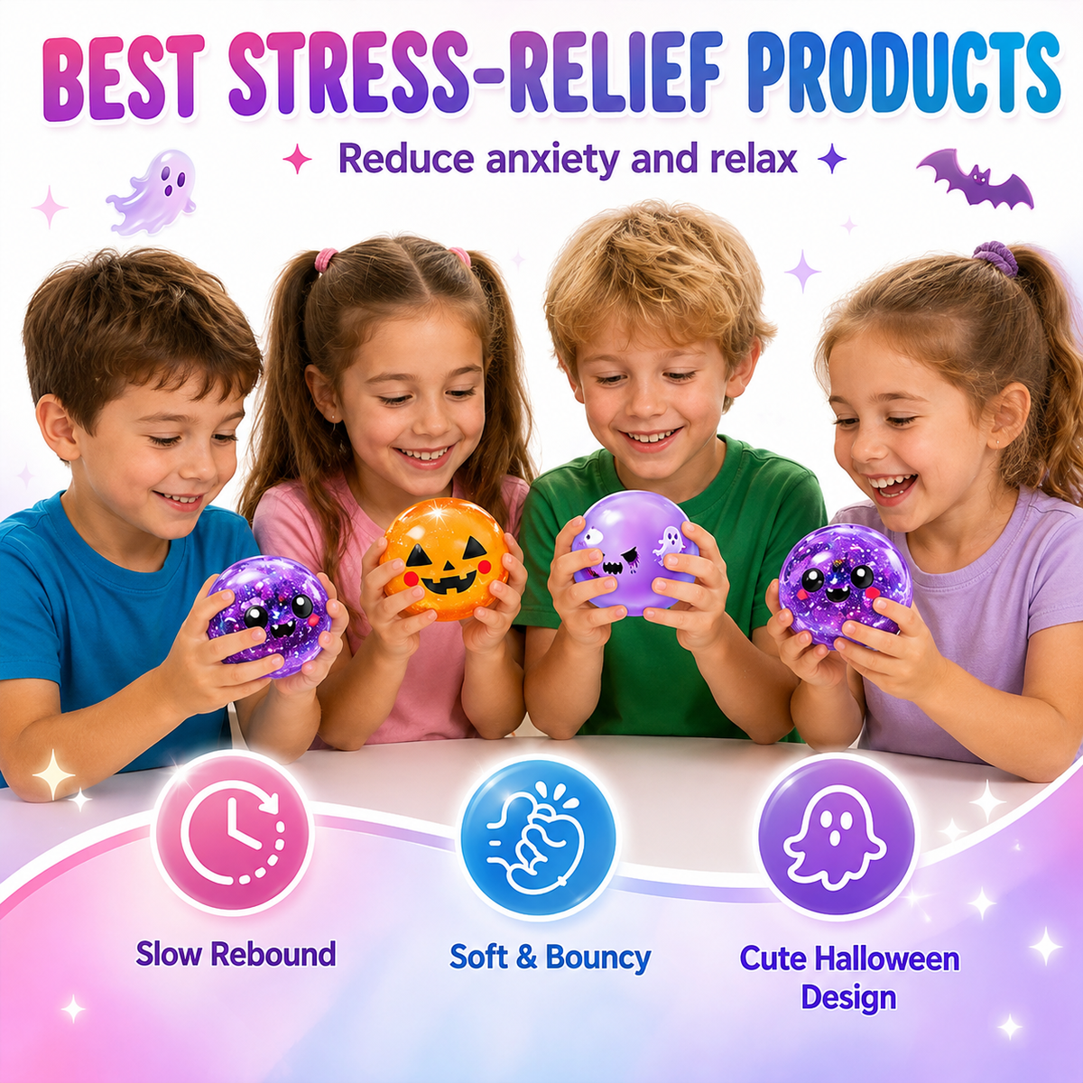 Halloween Spooky Ghost Ball-Halloween Baozi Squeeze with Box-Stress Relief Fidget Sensory for Anxiety Relief