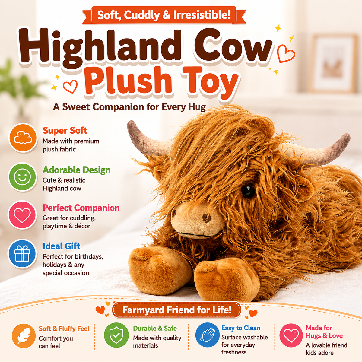 Highland Cow Stuffed Animal – Microwavable Heatable & Coolable Lavender Scented Plush