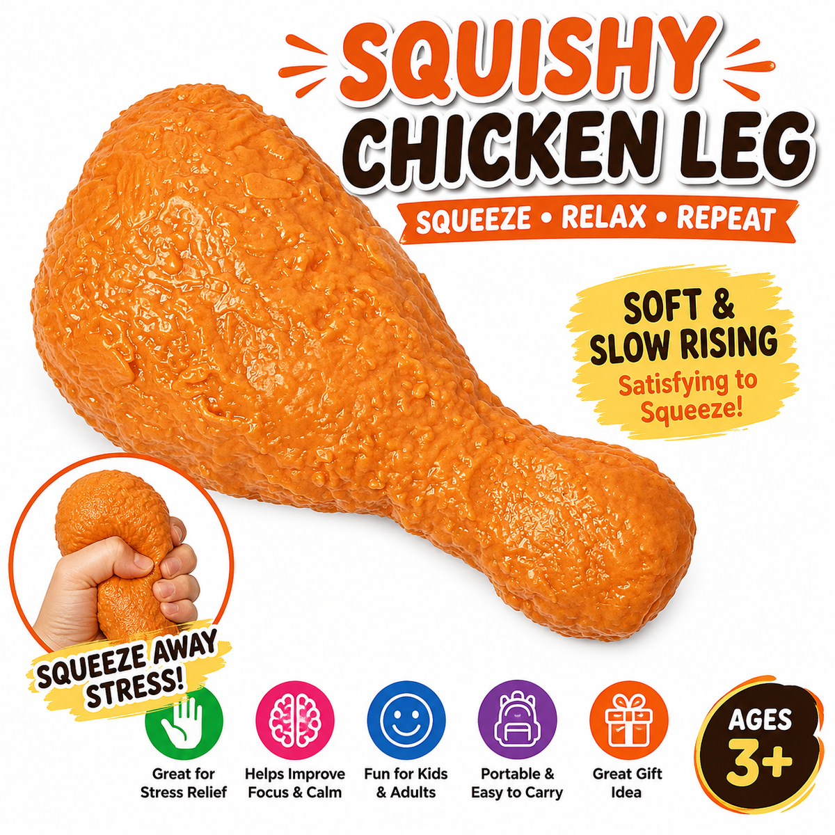 Squishy Fried Chicken Squish Toy - Ages 3+