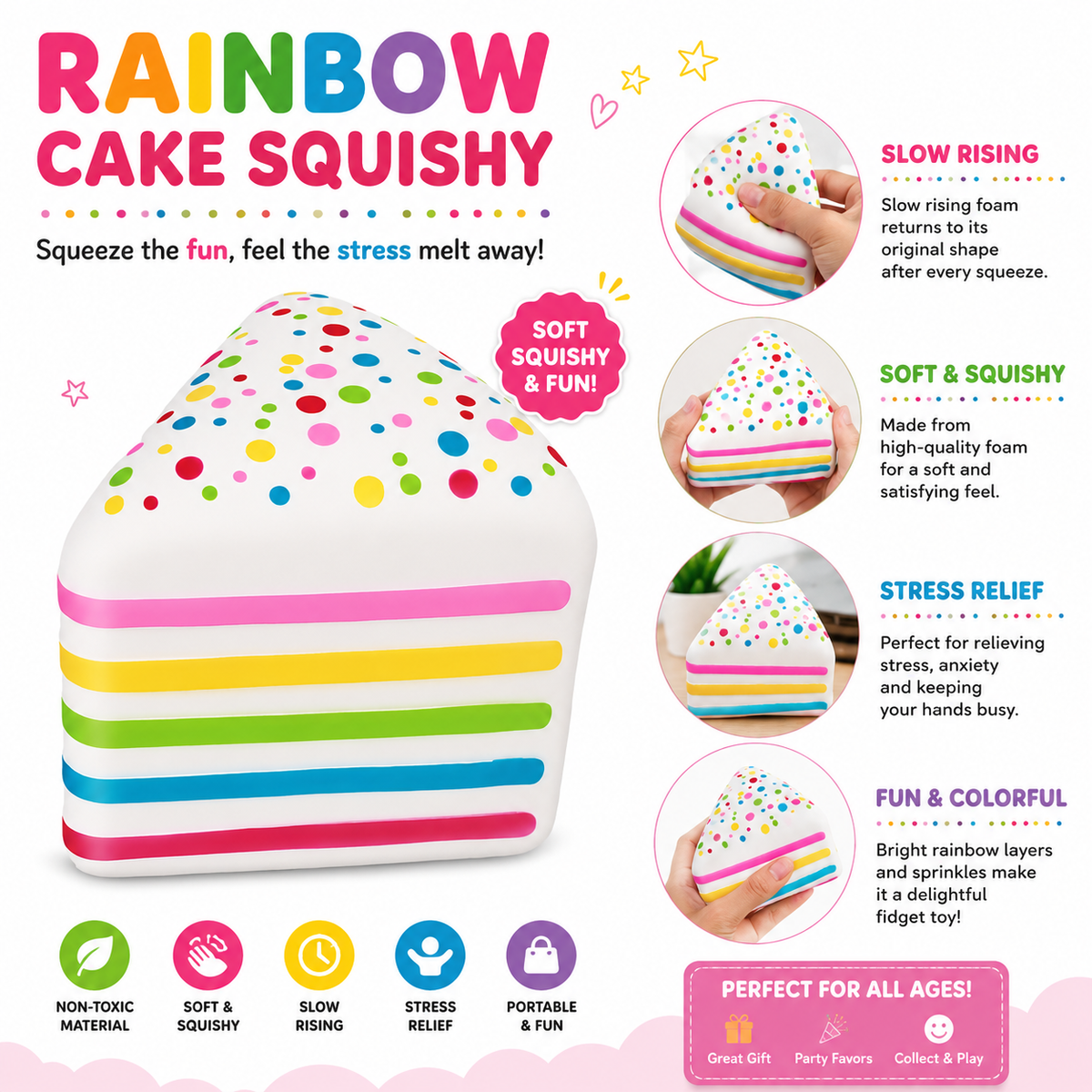 Cake Squishy, Slow Rising Cake Squeeze Fidget Sensory Toy Giant Layer Cake Soft Relief Squishy for Adults Birthday Gift Party Favor (1pcs)