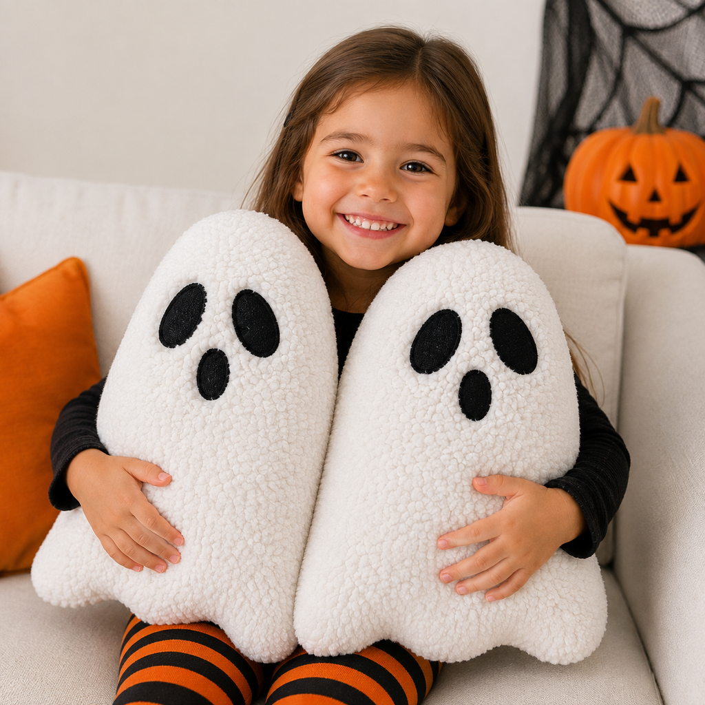 Ghost Pillow-Ghost Decor-Halloween Pillows Set of 2 White Cute Ghost Indoor Decorative Throw Pillow Ghost Plush Pillows for Halloween Decorative Home Sofa Bed Ghost Decor Cushion(11.8 Inch)