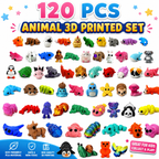 120 Pcs Mini 3D Printed Animal Set - Articulated Flexible Cute Animal Toys for Christmas - New Year - Birthday Gifts(Sizes Vary -  Styles Shipped Randomly)