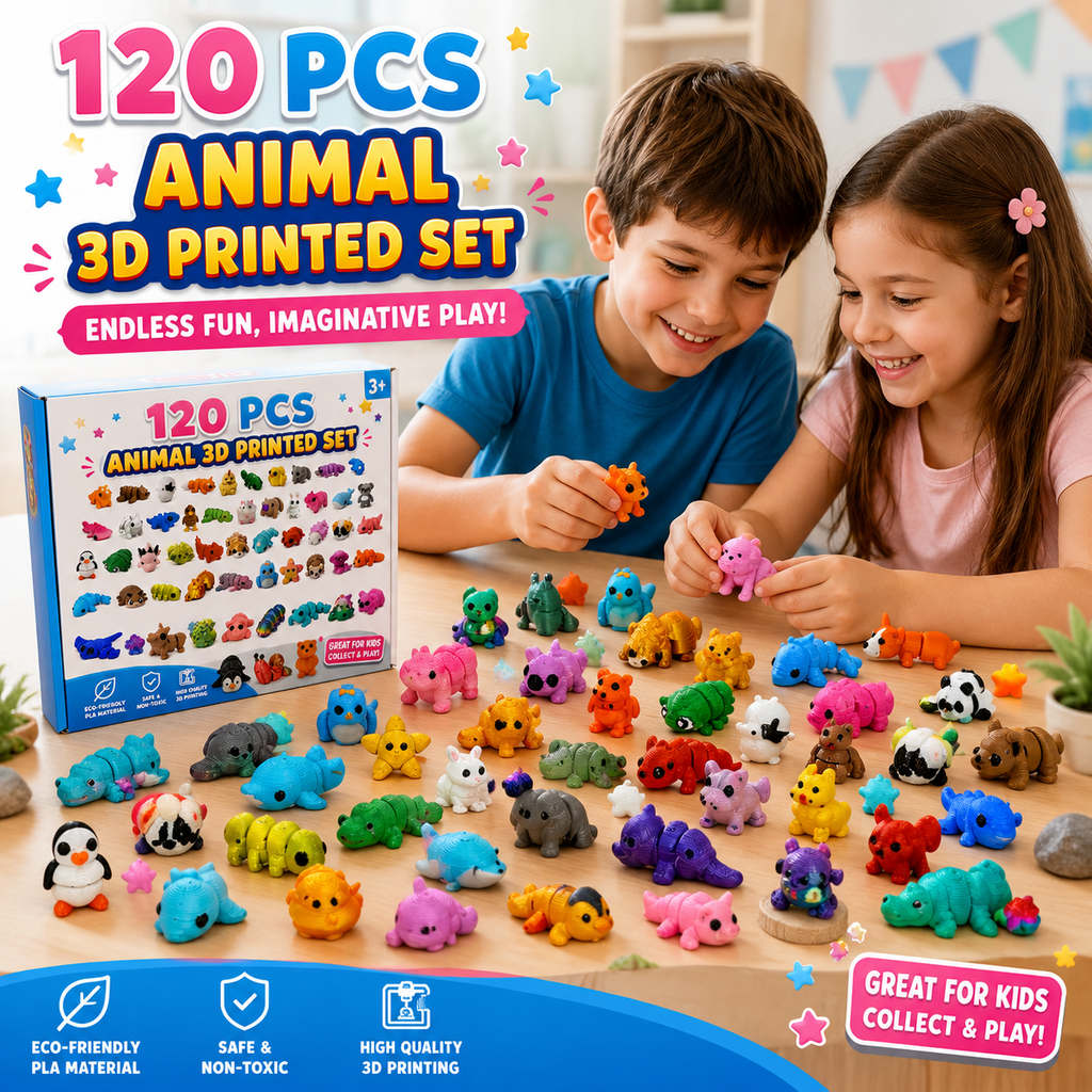 120 Pcs Mini 3D Printed Animal Set - Articulated Flexible Cute Animal Toys for Christmas - New Year - Birthday Gifts(Sizes Vary -  Styles Shipped Randomly)