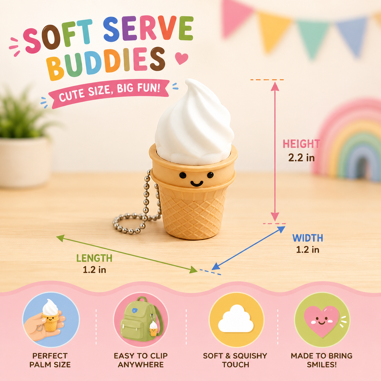 Ice Cream Clicker Fidget Toy Keychain – Satisfying Mechanical Switch Sensory Toy – Cute Backpack Charm & Stress Relief Gift for Teens & Adults (Deluxe Swirl 6-Pack)
